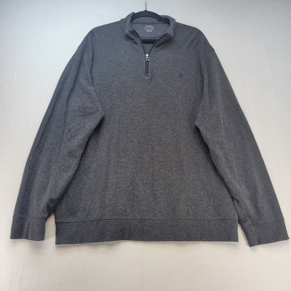 Polo Ralph Lauren Quarter Zip Mens XXL Gray Casual Cotton Blend Pullover Sweater